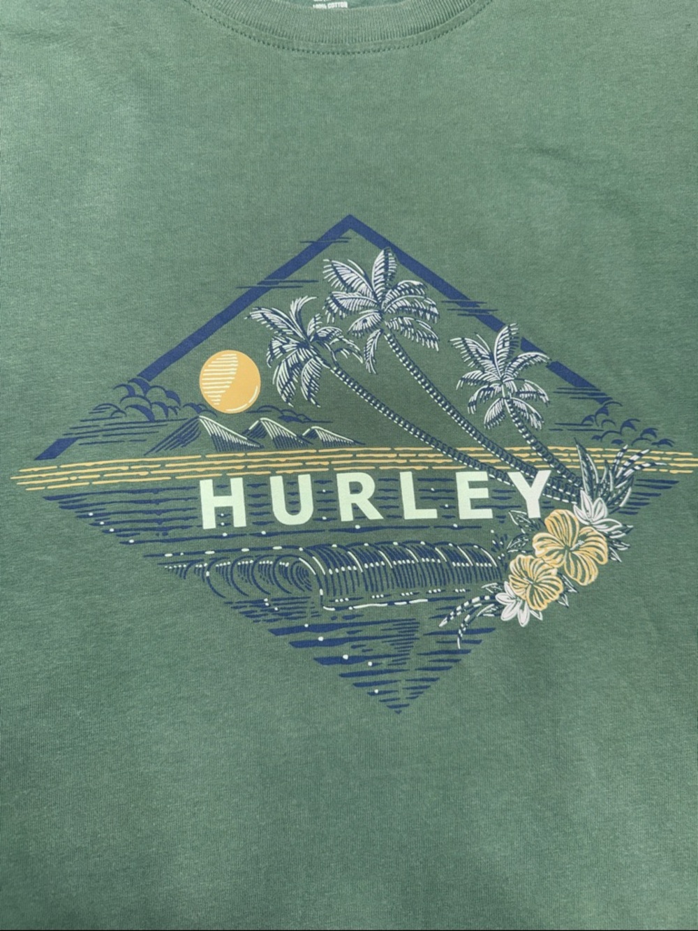 Hurley Olive Green Floral Diamond Logo Short Sleeve Tee - Picture 3 of 3